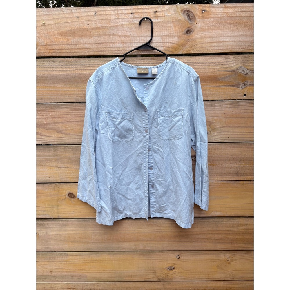 Liz Claiborne Lizwear Light Blue Linen Cotton Button Front Blouse Large